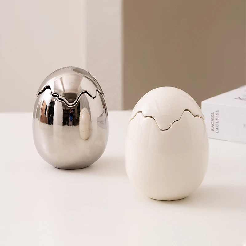 【Epeiushome】 Creative Ceramic Eggshell Ashtray Cotton Swab Toothpick Sundry Storage Pot Cute Nordic Ins Style