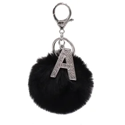 Cute Black Bobble Keychains A-Z English Letters Metal Tag Fashionable Keychains for Woman Gift for Friends