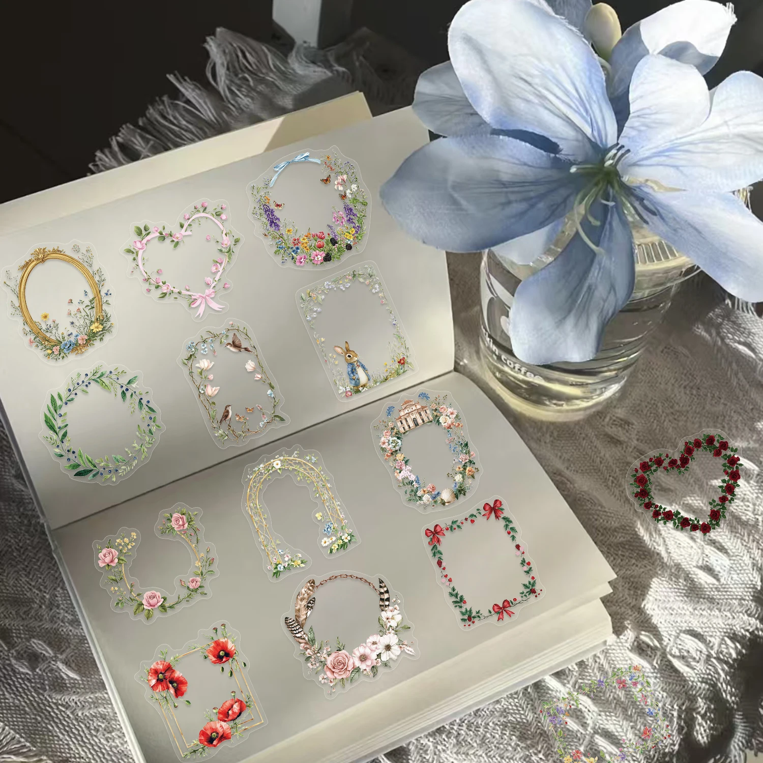 60pcs Vintage Floral Ledger Border Graffiti PET Stickers Decorative Phone Case, Cup, Guitars, Creative Waterproof Gift Decal