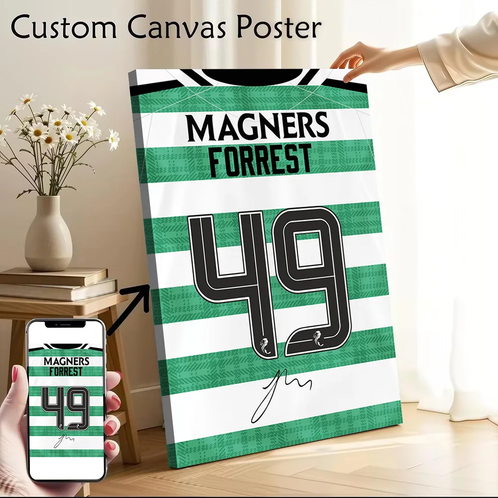 Póster de Lona con Diseño de la Camiseta del Celtic de James Forrest 49 2025/26, Arte de Pared Personalizable, Impresión de Alta Calidad para Decoración de Baño y Hogar