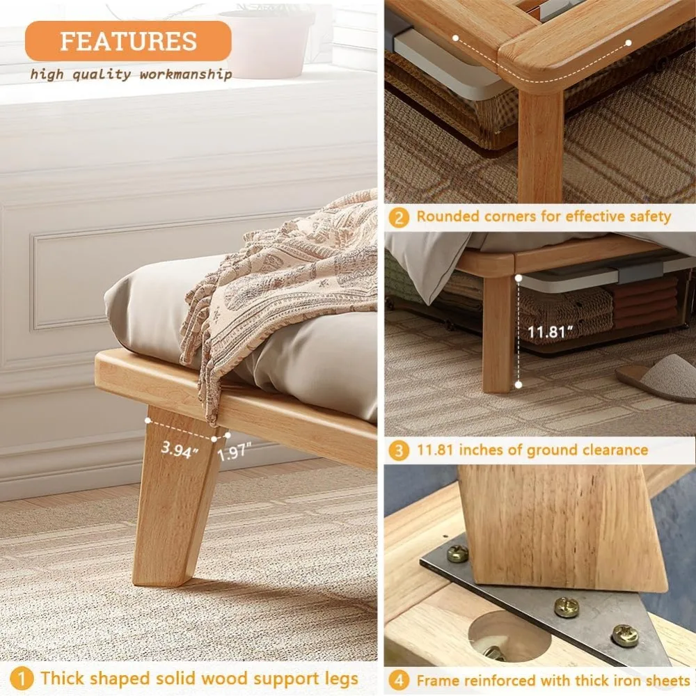 إطار سرير بمنصة من الخشب الصلب من كاليفورنيا كينج مع 14 شرائح وأرجل داعمة للمرتبة #4