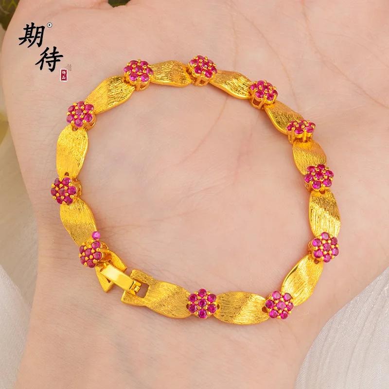 

Роскошный женский браслет из чистого золота 9999 пробы 24 карата с розовыми бриллиантами и лентой из матового цветка Браслет из гипсофилы