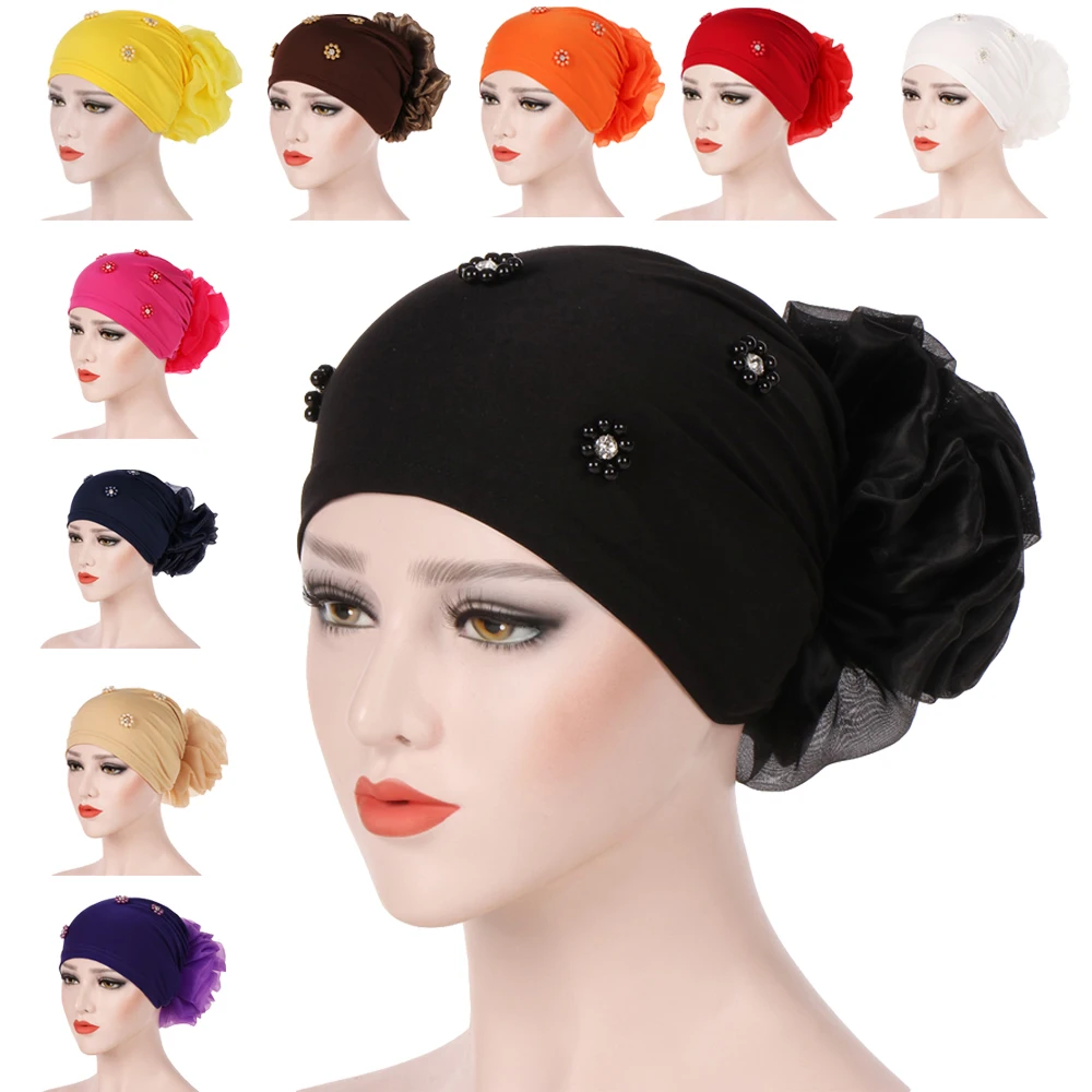 

Indian Women Hijab Flower Bonnet Chemo Caps Cancer Turbantes Inner Hat Hair Loss Cover Beanies Muslim Headwear Head Wrap Mujer