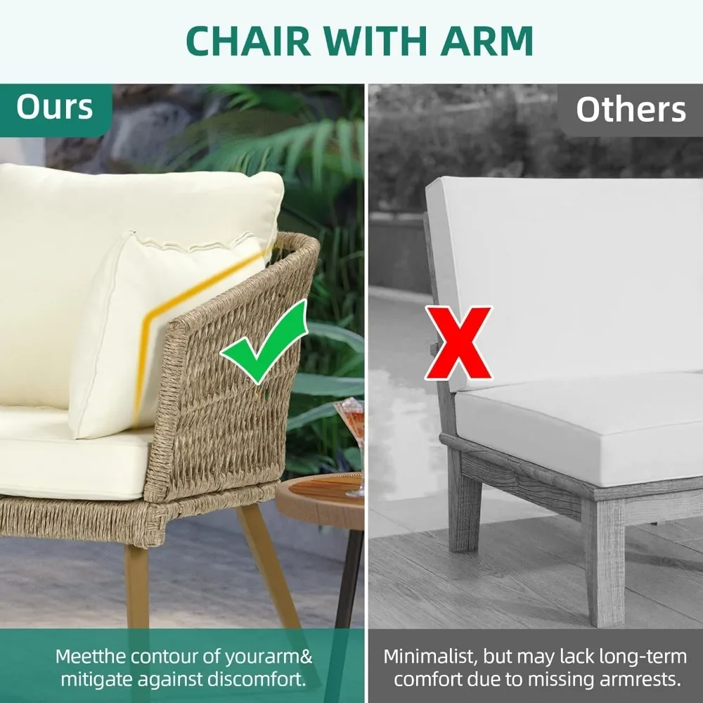 All-Weather Rattan Sofá com Almofadas e Almofadas Lombares, Pátio Loveseat, Mobiliário ao ar livre Conjunto para Varanda, 2 lugares