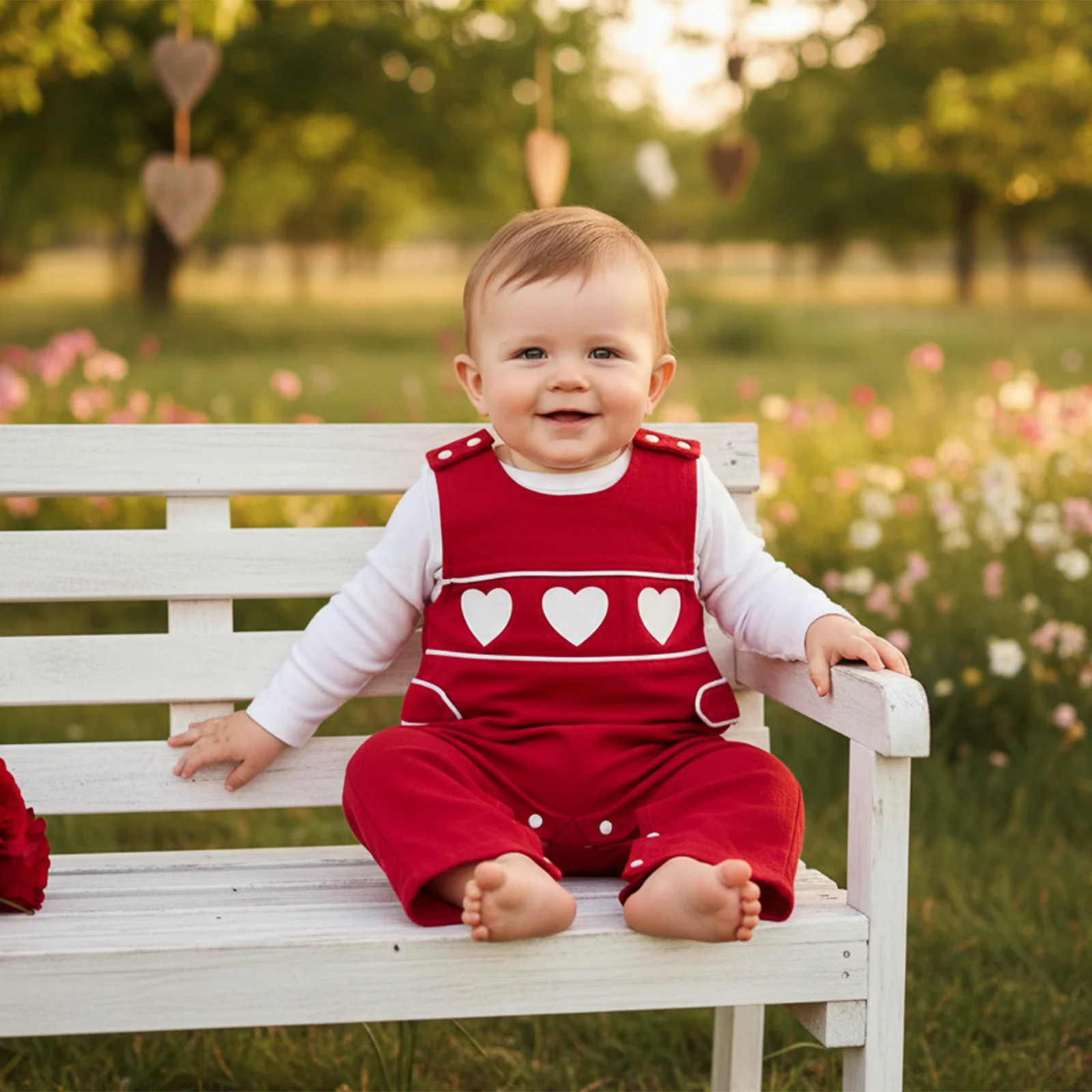 

Baby Clothing Boy Valentine's Day Romper Heart Print Sleeveless Round Neck Full Length Jumpsuit Newborn Clothes