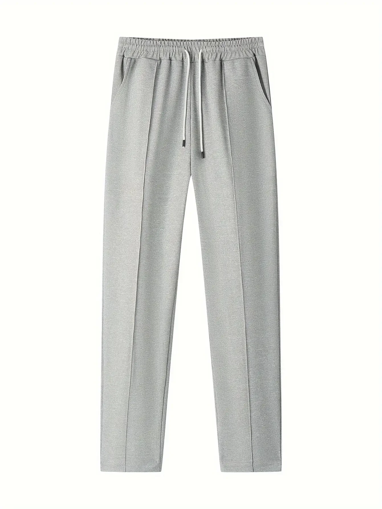 بدلة كاجوال منقوشة بلون سادة مكونة من قطعتين للرجال بأكمام طويلة ورقبة دائرية وأكمام طويلة بلوفر بلون سادة