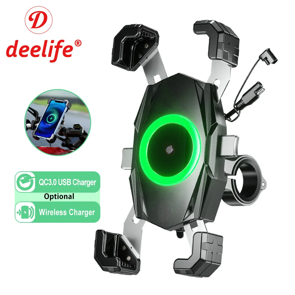 Deelife Motorfiets Telefoon Houder Draadloos Opladen Voor Motorbike Smartphone Ondersteuning Voor Moto Motor Handlebar Mount Stand