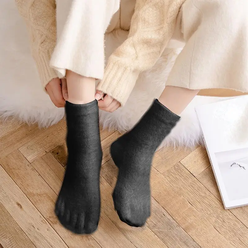 Thermal Toe Socks Winter Mid-Length Warm Five-Toed Socks Anti-Cold Yoga Pilates Dance Fitness Indoor Sports Split Toe Socks