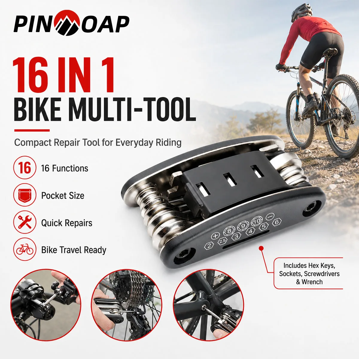 PINMOAP 1PC 16 In 1 Multi Tool Kit Portable Repair Set Compact Hand Tools For Bicycle Motorcycle Car Camping Hiking Maintenance