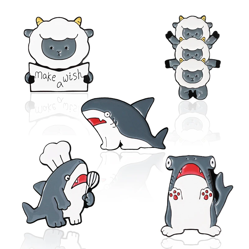 Cute Sheep Shark Enamel Pin  Brooch Lapel Badge for Kids Jewelry Accessories