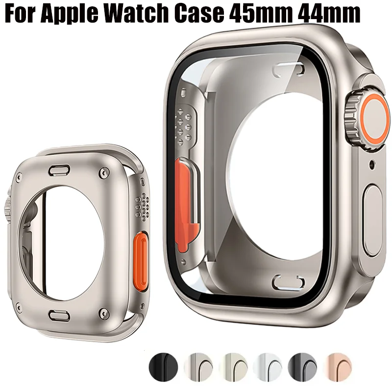 Glass+Case Screen Protector Cover For Apple Watch 42mm 45 46 40 41mm Hard PC Front Rear Bumper Case For iPhone 11 10 9 8 7 6 5 4