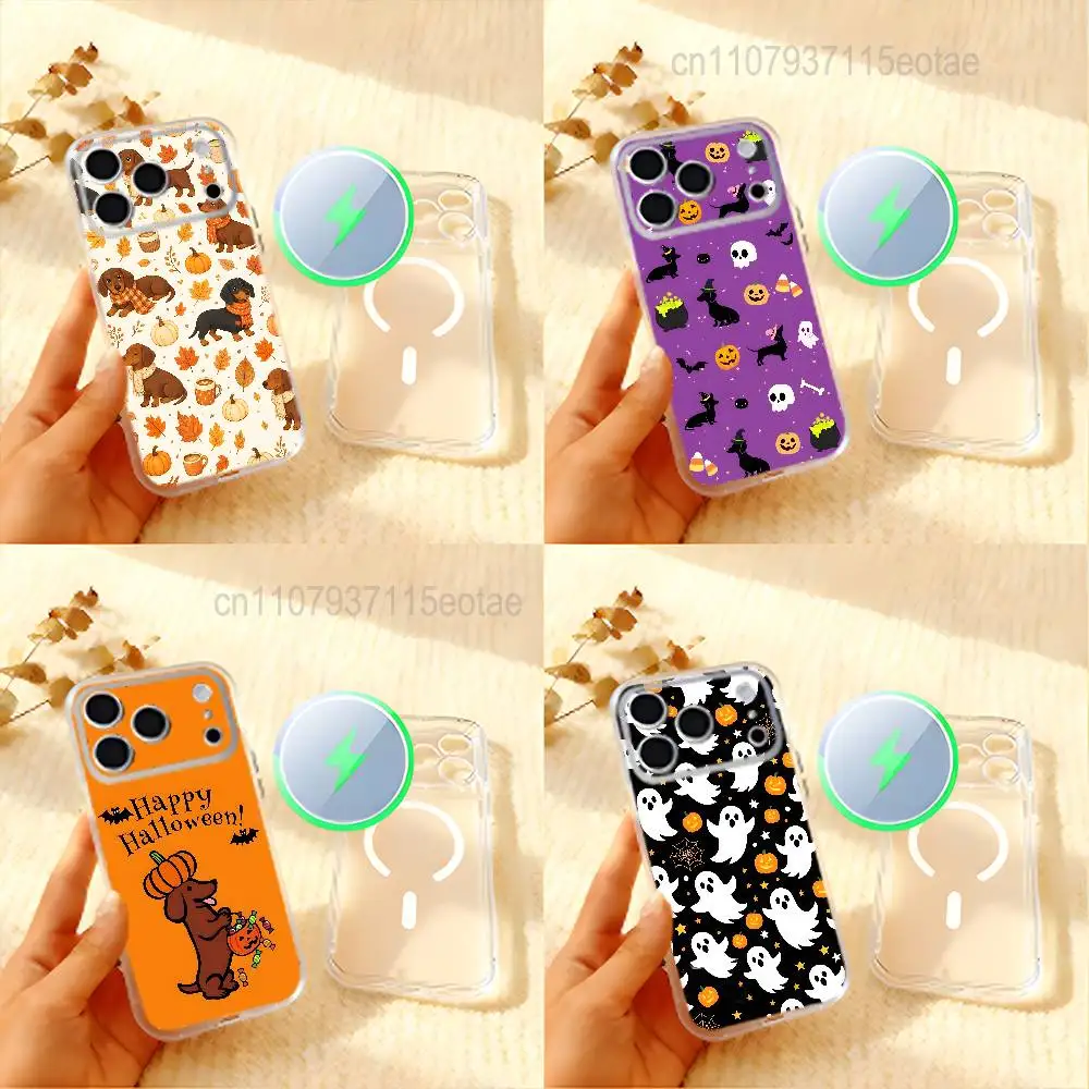 Cute Halloween Dachshund For iPhone 18 17 11,12,13,14,15,16,Pro,Plus,E,Max,Air,Mini Clear Magnetic Frosted Cover