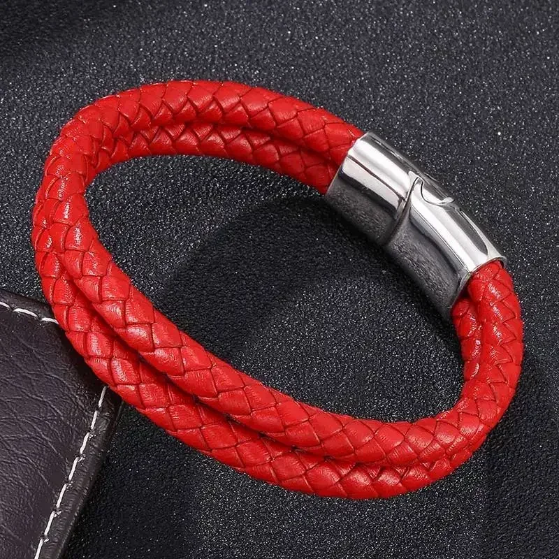 

Simple Trendy Leather Bracelets Men Stainless Steel Braided Rope Bracelets for Male Charm Bracelets Jewelry Accessories SP0110