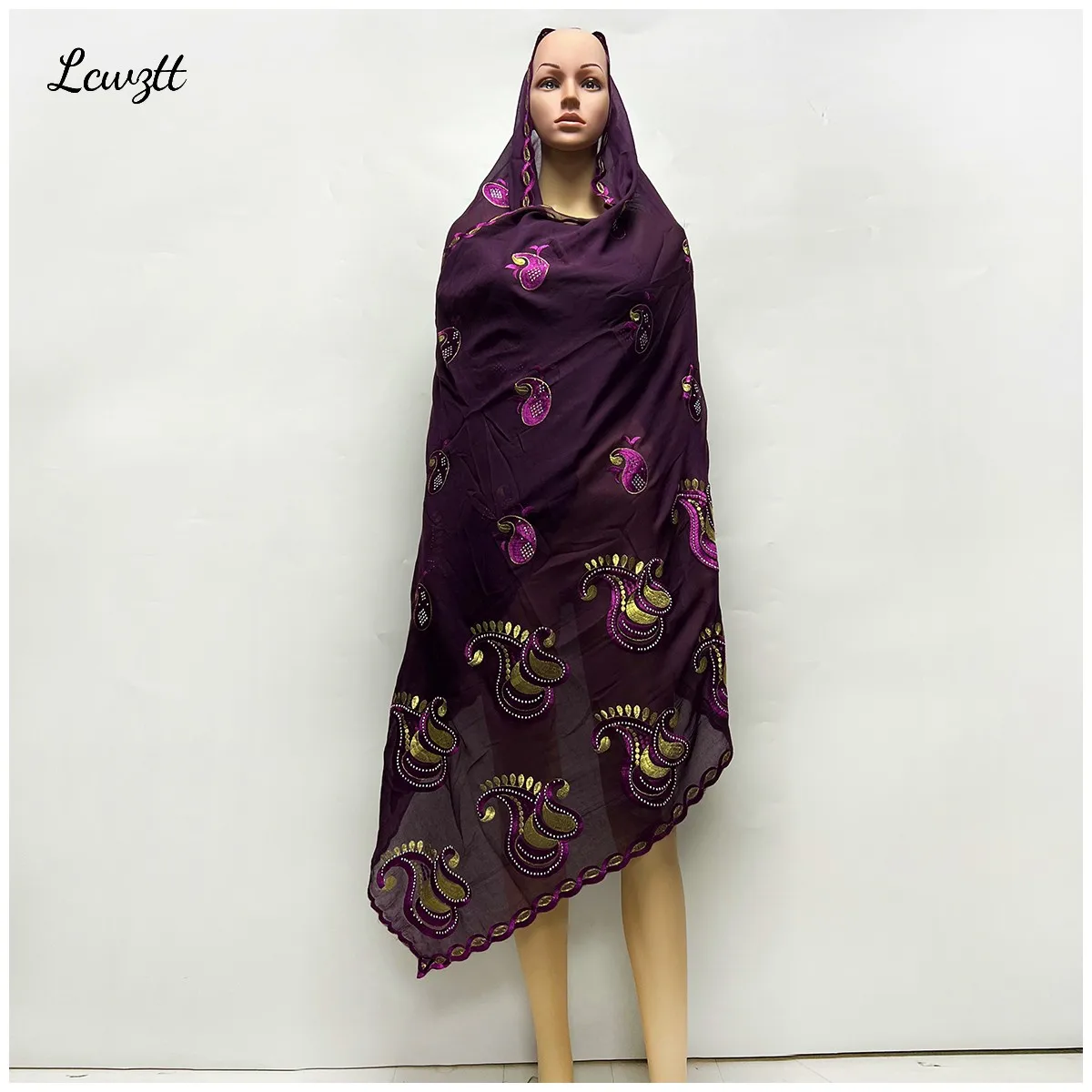 2023 Fashion Hot Sale African Women Scarfs Big Circle Design Big Embrodiery Cotton Big Size Muslim Scarf for Shawls Pashmina