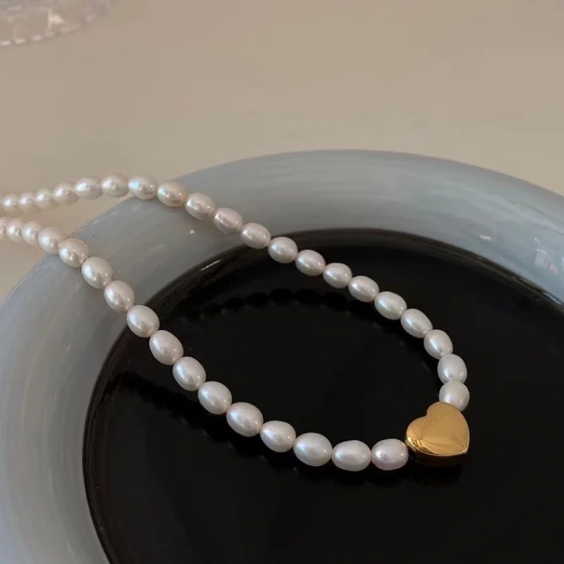 

Freshwater Pearl Full Bead Necklace Heart Choker Sweater Chain