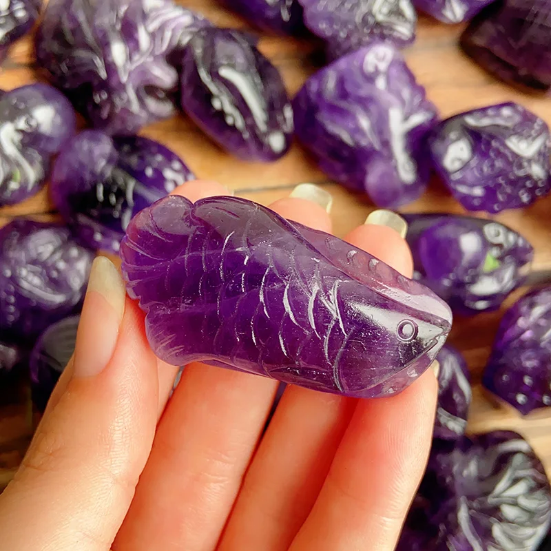 Natural Amethyst Fish Turtle Carving Crystal, Marine Biology, Handicraft Ornaments Gift, Energy Purple Gemstone, Home Decoration