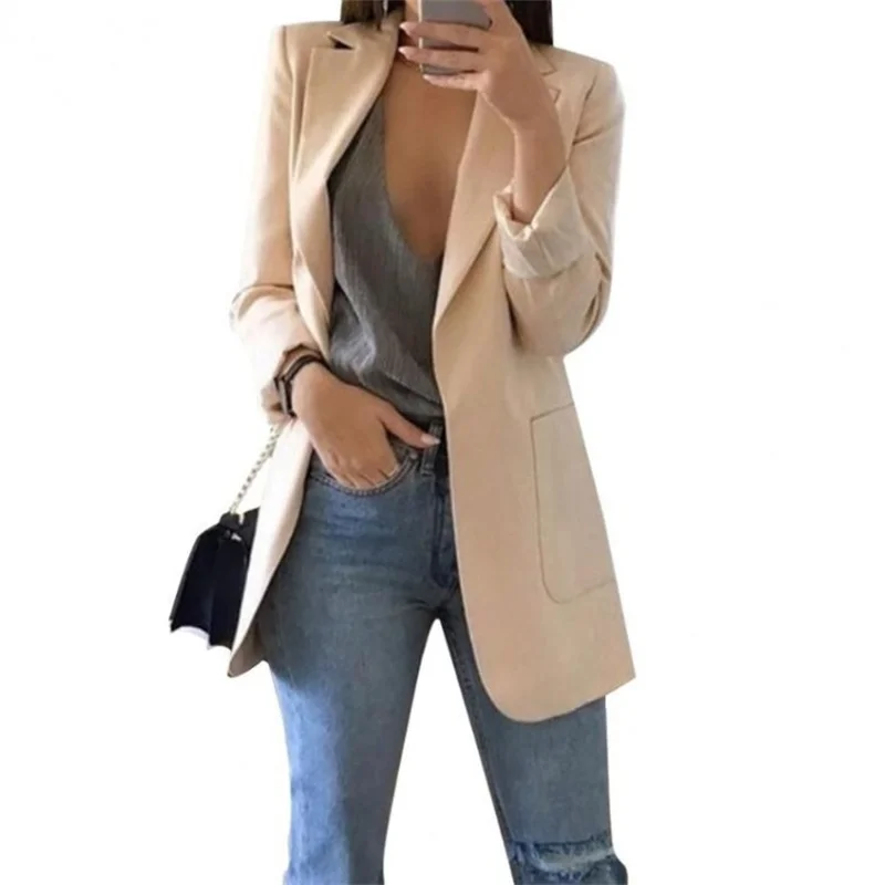 Women\'s Blazers Jacket 2023 Spring Fashion Lapel Slim Cardigan Casual Suit Oversize Office Lady Long Sleeve Solid Color Cardigan