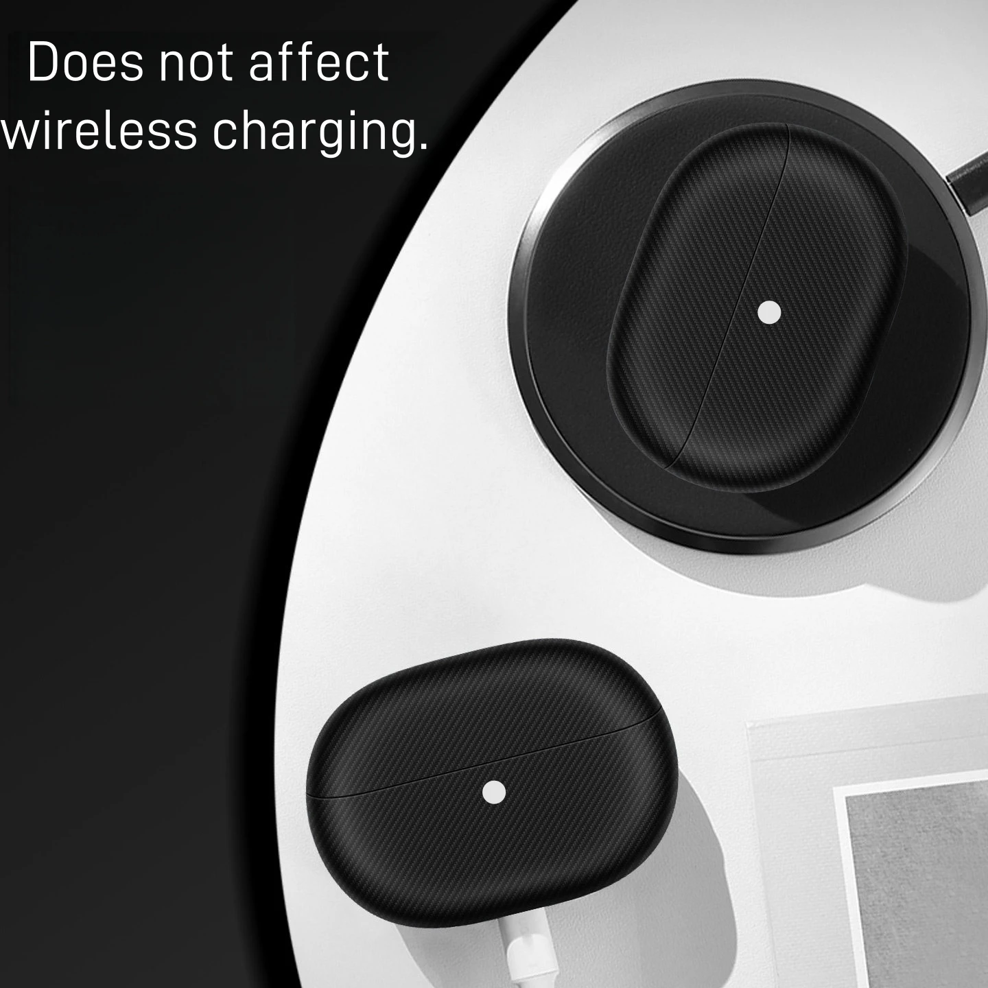 Skórzane etui na HUAWEI FreeBuds Pro 5, luksusowe, ochronne, czarne, wzór włókna węglowego — zdjęcie produktu 3