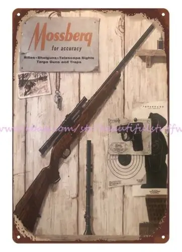 bathroom wall art 1961 Mossberg Rifles Shotguns Telescope Sights metal tin sign