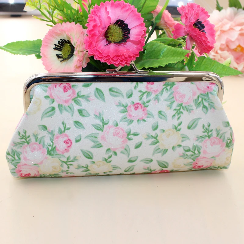 10pcs Women Canvas Three Floral Prints Phone Long Coin Purses