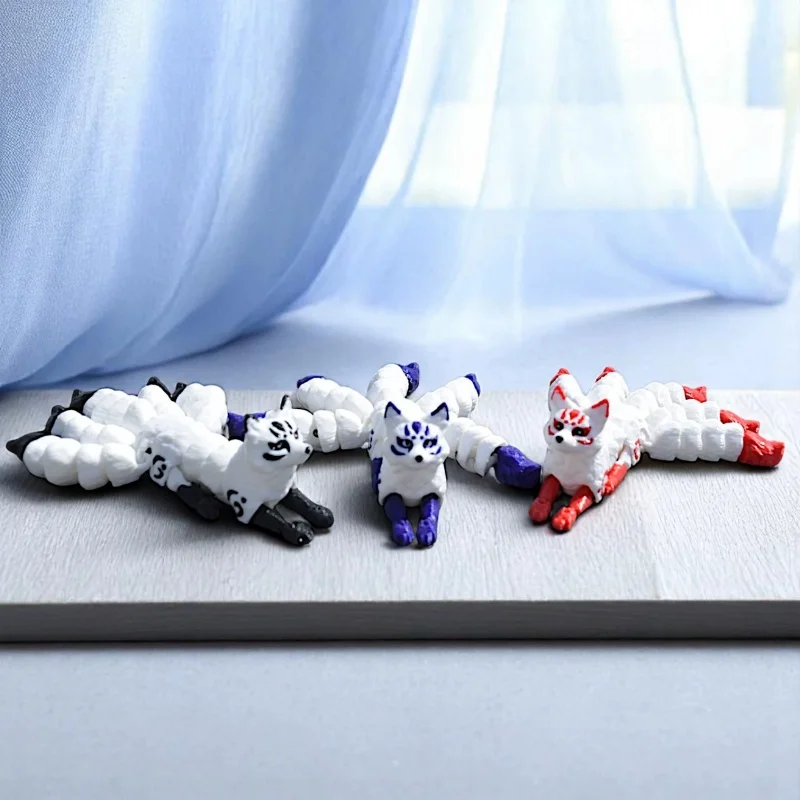 

1PCS 3D Printed Fox Ornament Animal Model Joints Movable Five Tailed Fox Stress Relief Toys Home Desktop Ornament