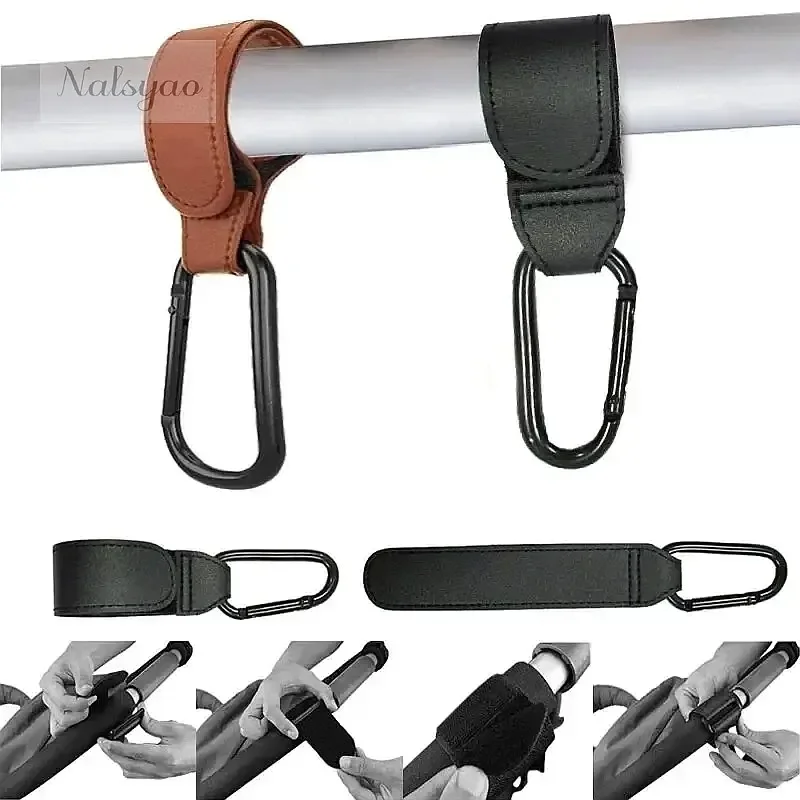 Stroller Hooks Baby Diaper Bag Hook PU Leather Adjustable Pram Organizer Multi-function Strong Bearing High Quality