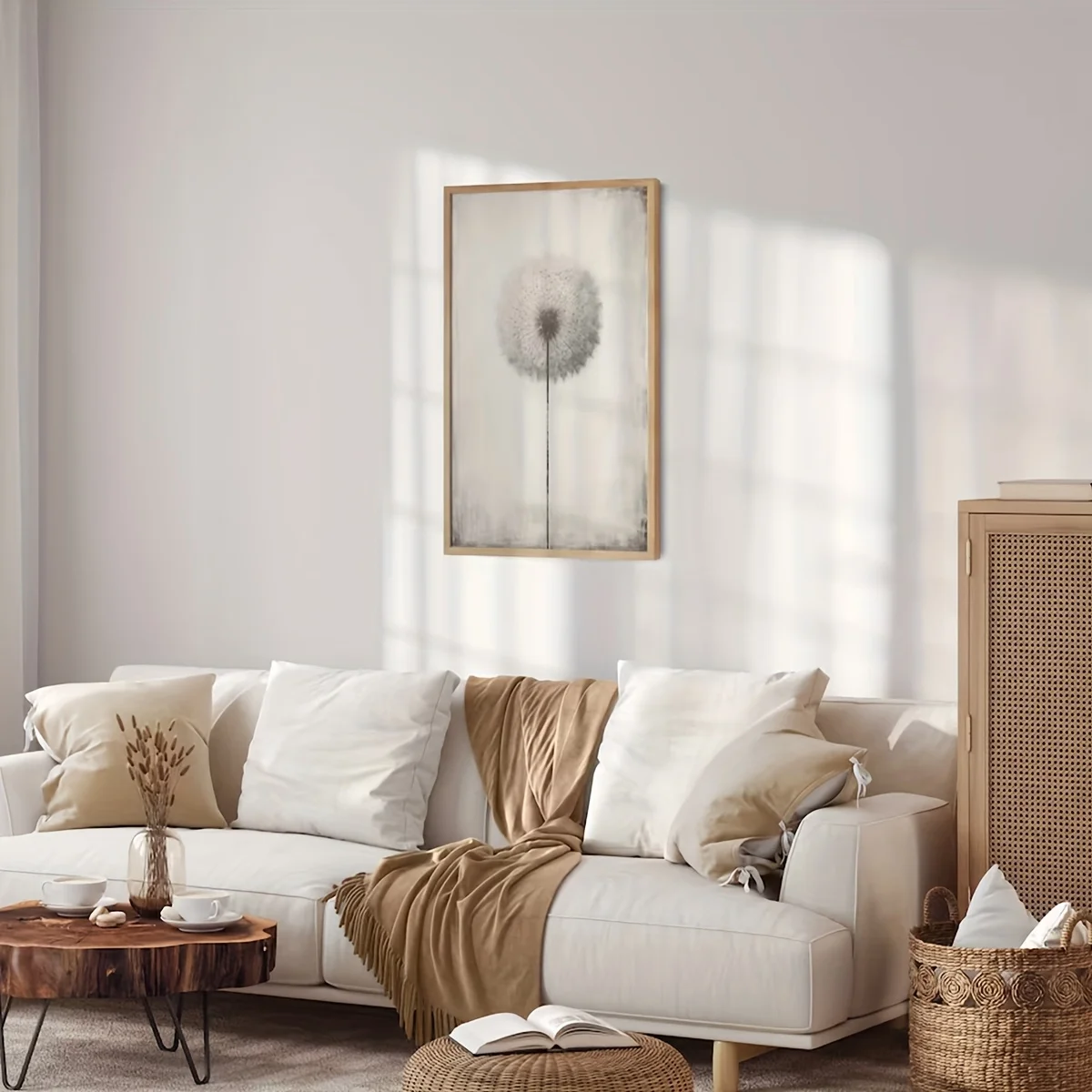 Dandelion Print Canvas Artwork No Framed, Minimalist Dandelion Wall Art, Vintage Floral Print, Modern Farmhouse Plant Canvas Pri