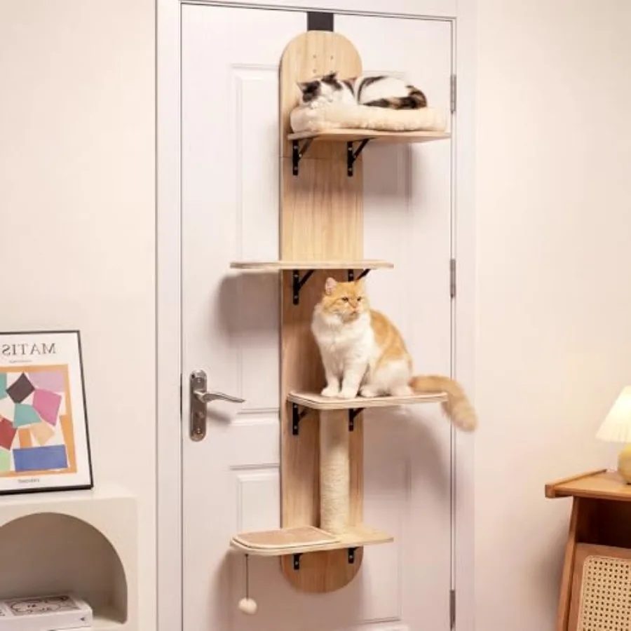 

Door Mounted Cat Tree 58.5-61.5 Inches Height Adjustable Hanging Cat Climber with Scratching Post Detachable Scratching Mats an