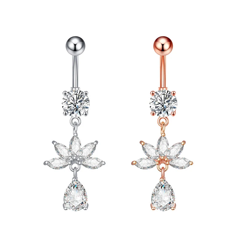 1Pc Sparkling Zirconia Inverted Drop Pendant Bow Belly Button Nail Stainless Steel Sexy Navel Ring Piercing Jewelry image 3