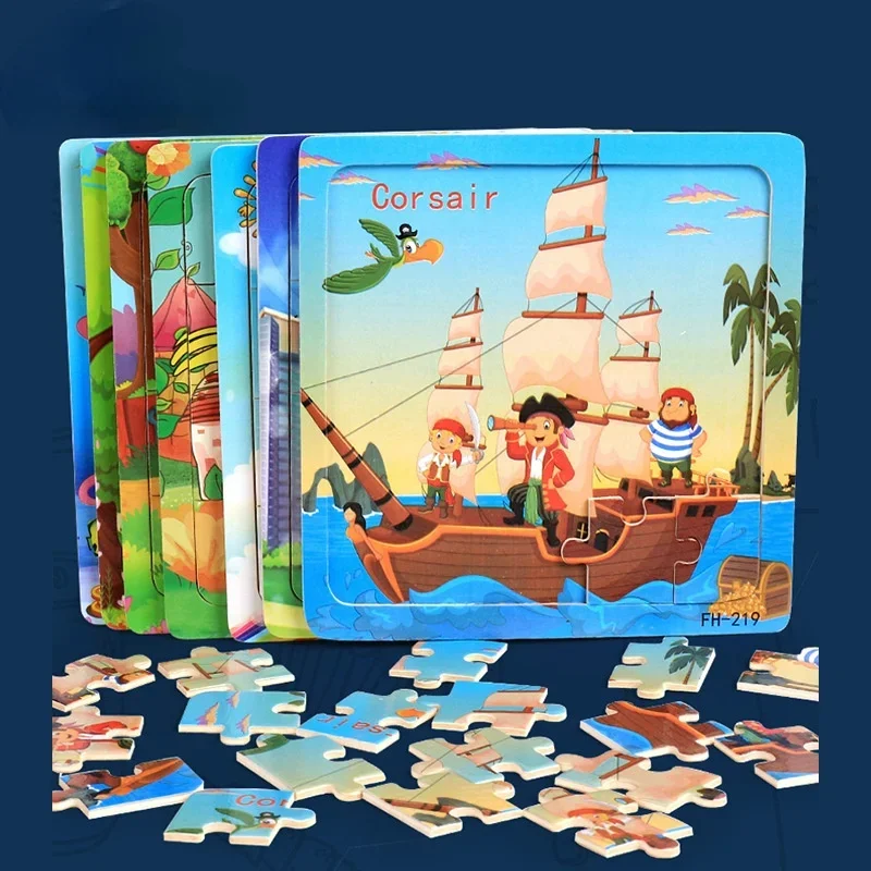 20 Stück Kinder Holz intellektuelle Puzzle Cartoon Tiere Fahrzeug Holz Puzzles frühen Montessori Lernspiel zeug für Kinder