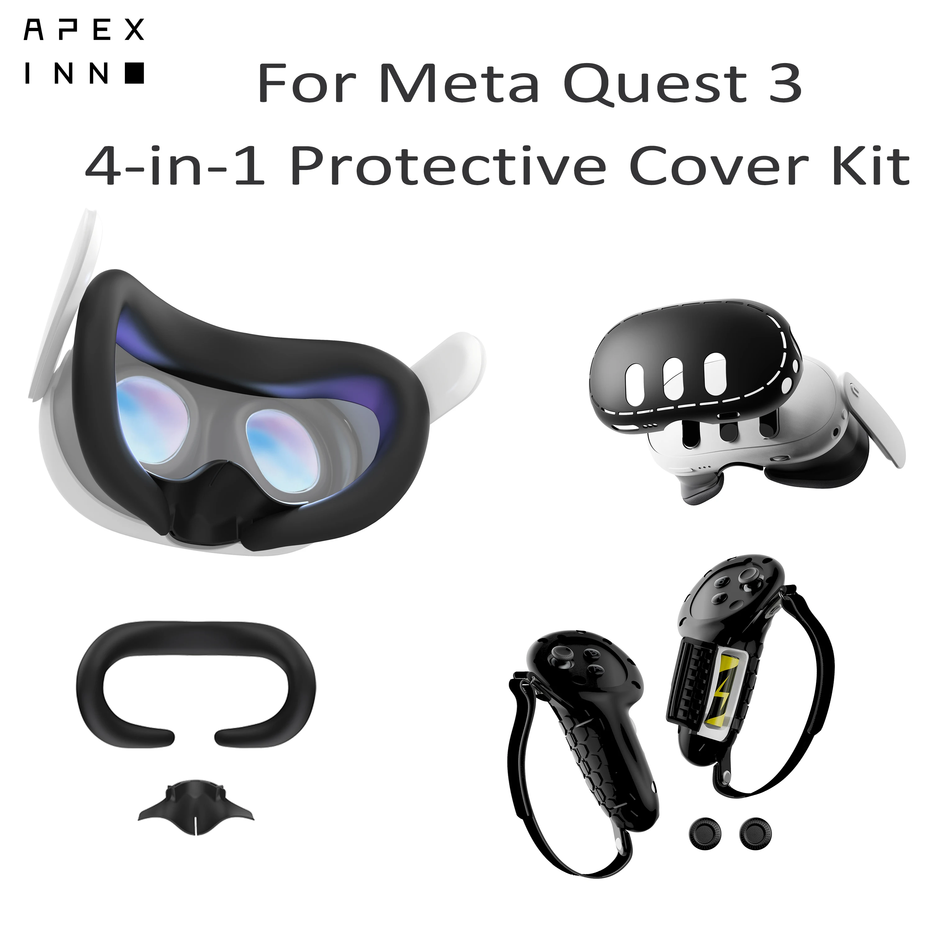 

APEXINNO для Meta Quest 3 силиконовая защитная оболочка контроллер захват Обложка носоупор искусственная кожа 4 в 1 Набор для Quest 3 Аксессуары