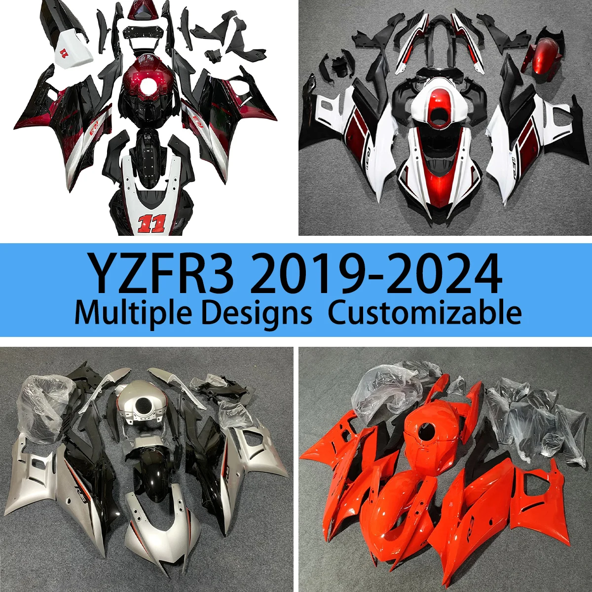 

Комплект обтекателей для YAMAHA YZFR3 2019-2024, красные гоночные обтекатели для мотоцикла YZF R3 19-24, настраиваемые детали