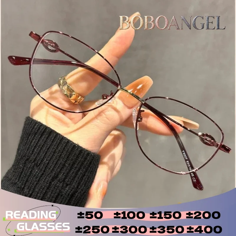 

BOBOANGEL Anti Blue Light Red Metal Frame High Quality Reading Glasses Prescription Optical Glasses Progressive Lenses for Women