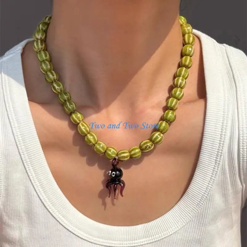 

HX6F Handcrafted Glass Octopus Necklace Unique Artistic Design Adjustable Chain Lightweight Neck Jewelry for Women Gift