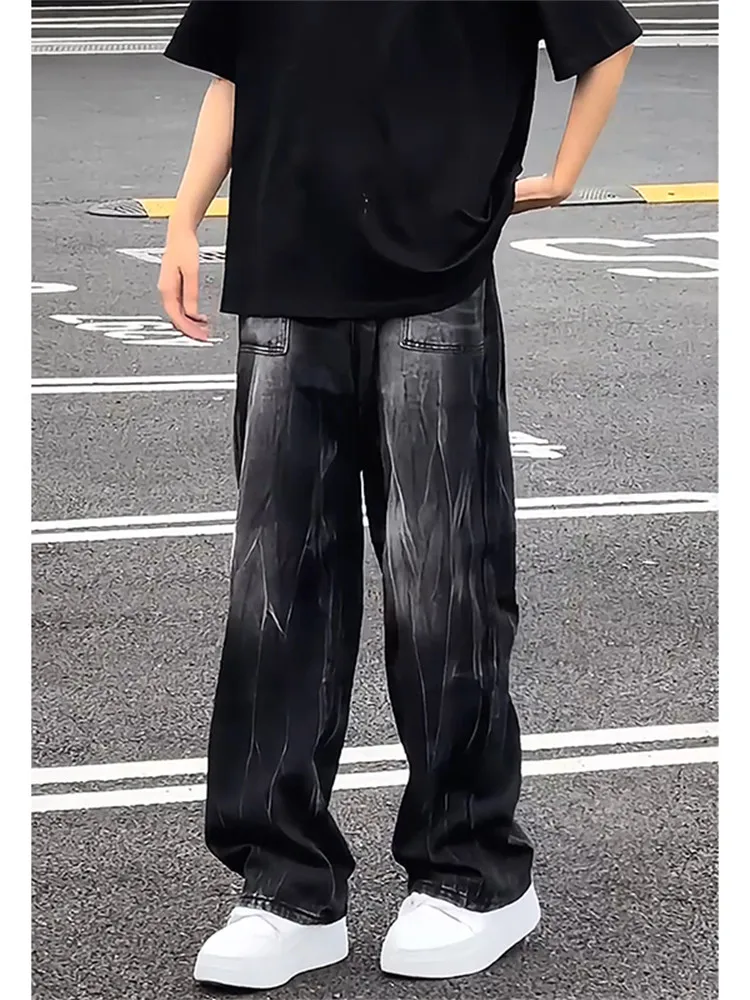 

Мужские джинсы с прямым кроем и расклешенными штанинами, винтажный стиль, износостойкие, свободный крой, весна-осень