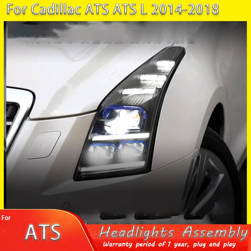 Suitable for Cadillac ATS 2014-2017 headlight assembly upgrade with blue frame LED daytime running lights and flowing turn signa