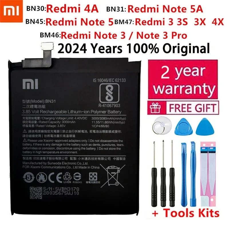 Оригинальный аккумулятор для Xiaomi Redmi 3 3S 3X 4X 3 pro Note 3 5 5A 6 4A Pro Mi 5X BM46 BM47 BN30 BN31 BN45, сменный аккумулятор