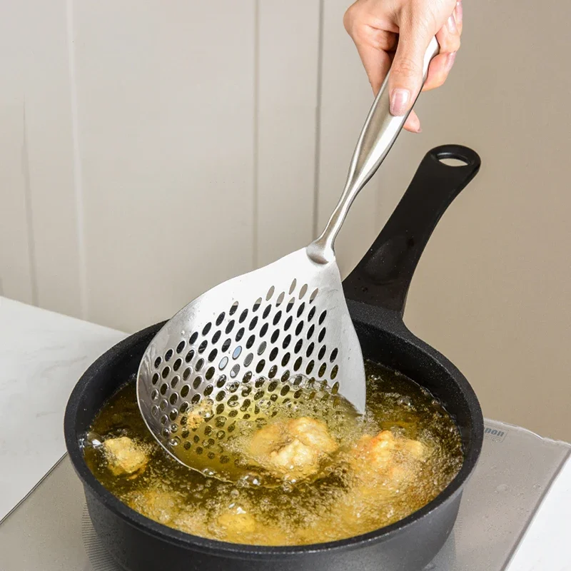 304 Stainless Steel Skimmer Strainer Slotted Ladle, Mesh Deep Fryer Oil Frying Scoop Colander Cooking Spoon, Kitchen Tools