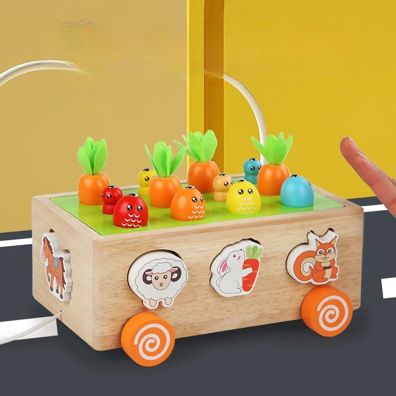 Blokken Kinderpuzzelspeelgoed Boerderijvissen Vorm Koppelen Wortel Trekken Plezier Baby Koppelen Kleine auto Speelgoed Ouder-kind activiteiten