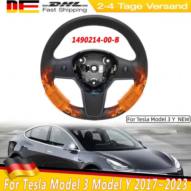 Image of 2026 Beheizbares Lenkrad aus PU-Leder für Tesla Model 3 Model Y 2017~2023 mit Heizfunktion 1490214-00-B