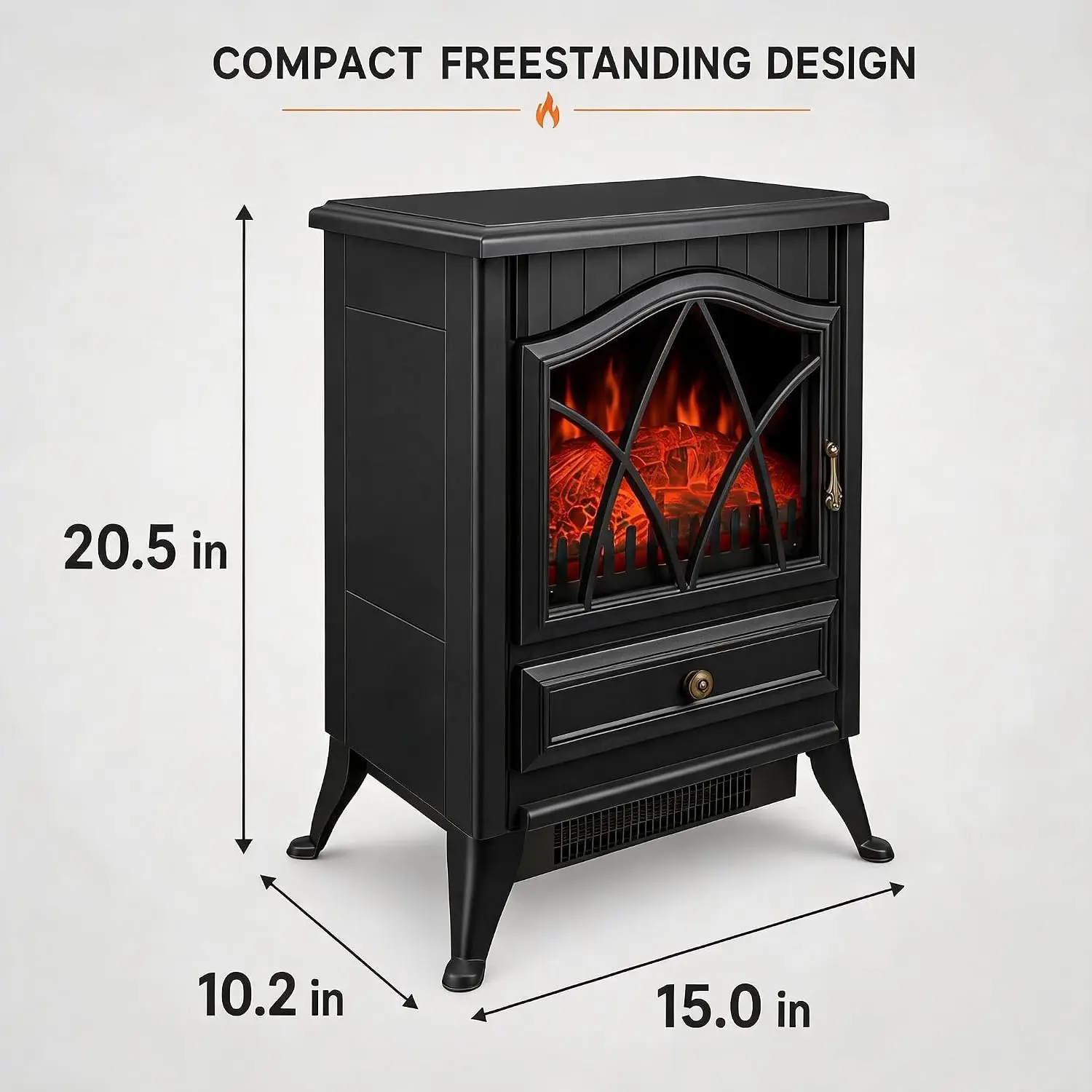 Tacleekii Electric Fireplace Stove Heater 1500W 5120 BTU Infrared Quartz Space Heater, Freestanding Fireplace with 3-Sided Glass, Realistic 3D Flame