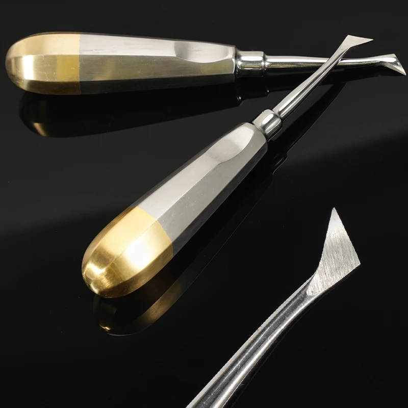 

﻿ Dental Curved Head Root Lift Stainless Steel Apical Stump Cryer Elevator Surgical Tooth Extraction Forceps Golden Handle