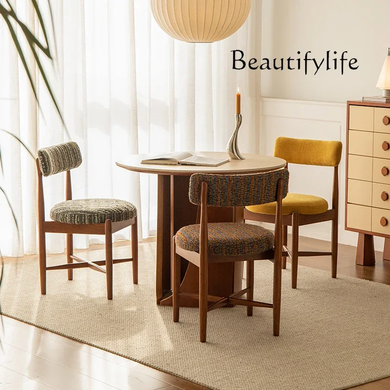 

living room dining table and chair retro backrest single chair bedroom designer solid wood dining chair home