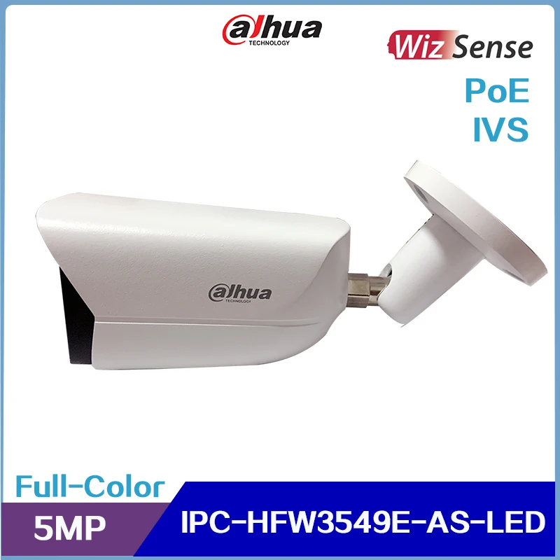 IPC-HFW3549E-AS-LED 5MP Dahua IP Camera Full-color Fixed-focal Warm LED Bullet WizSense Warm LED Built-in Mic Motion Detection