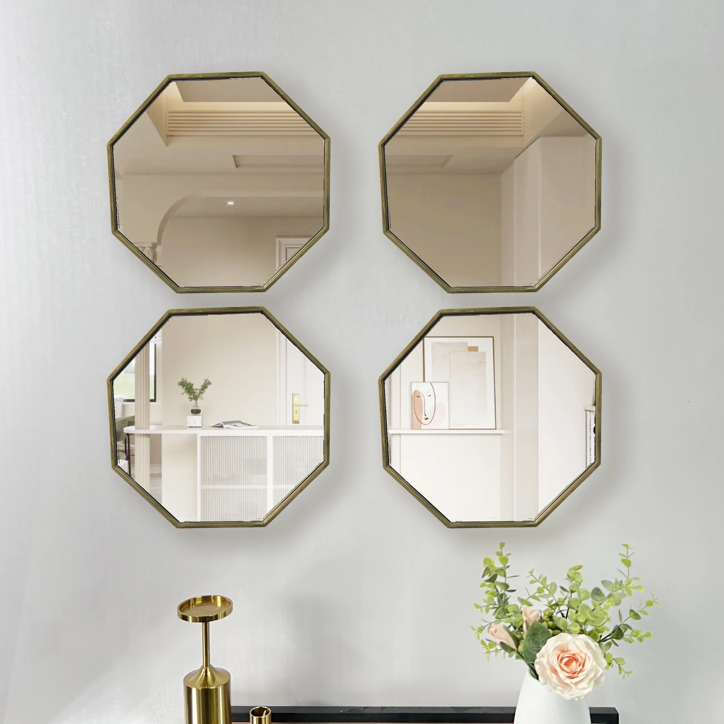 -60cm American Retro Octagonal Wall Mirror Home Decoration Wall Hanging Decoration Luxury Frame Living Room Wall Hanging