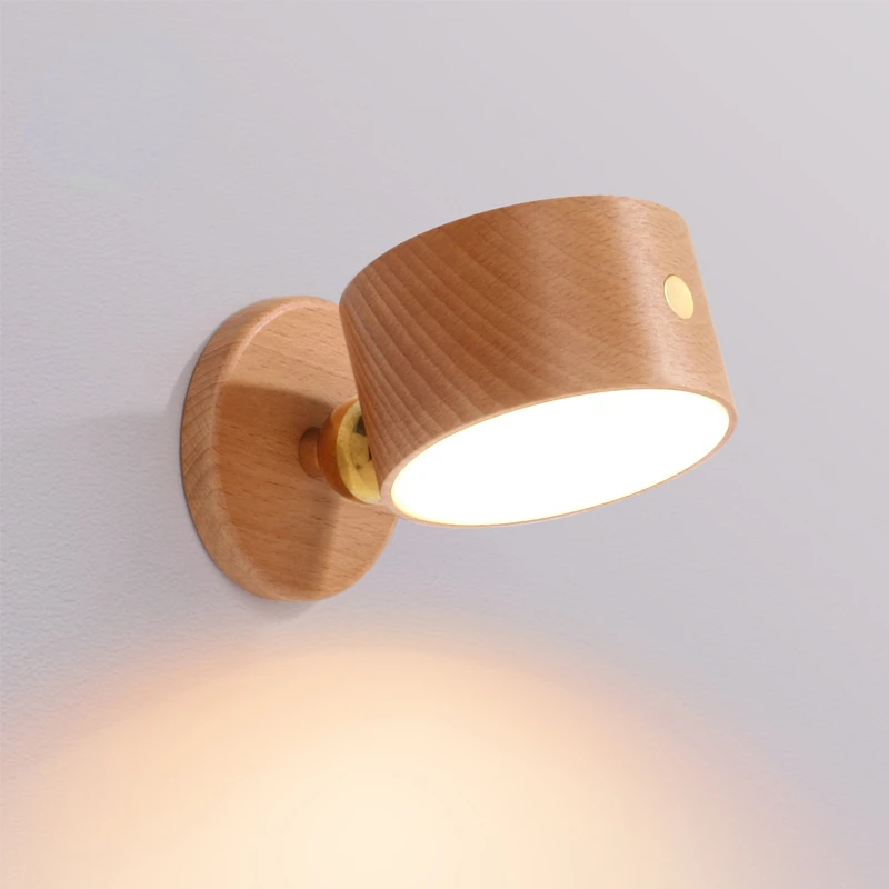 

Mini Wood Color Small Bedside Lamp Household Magnetic Wall Mounted Touch Switch Solid Wood Rechargeable Lighting Night Light