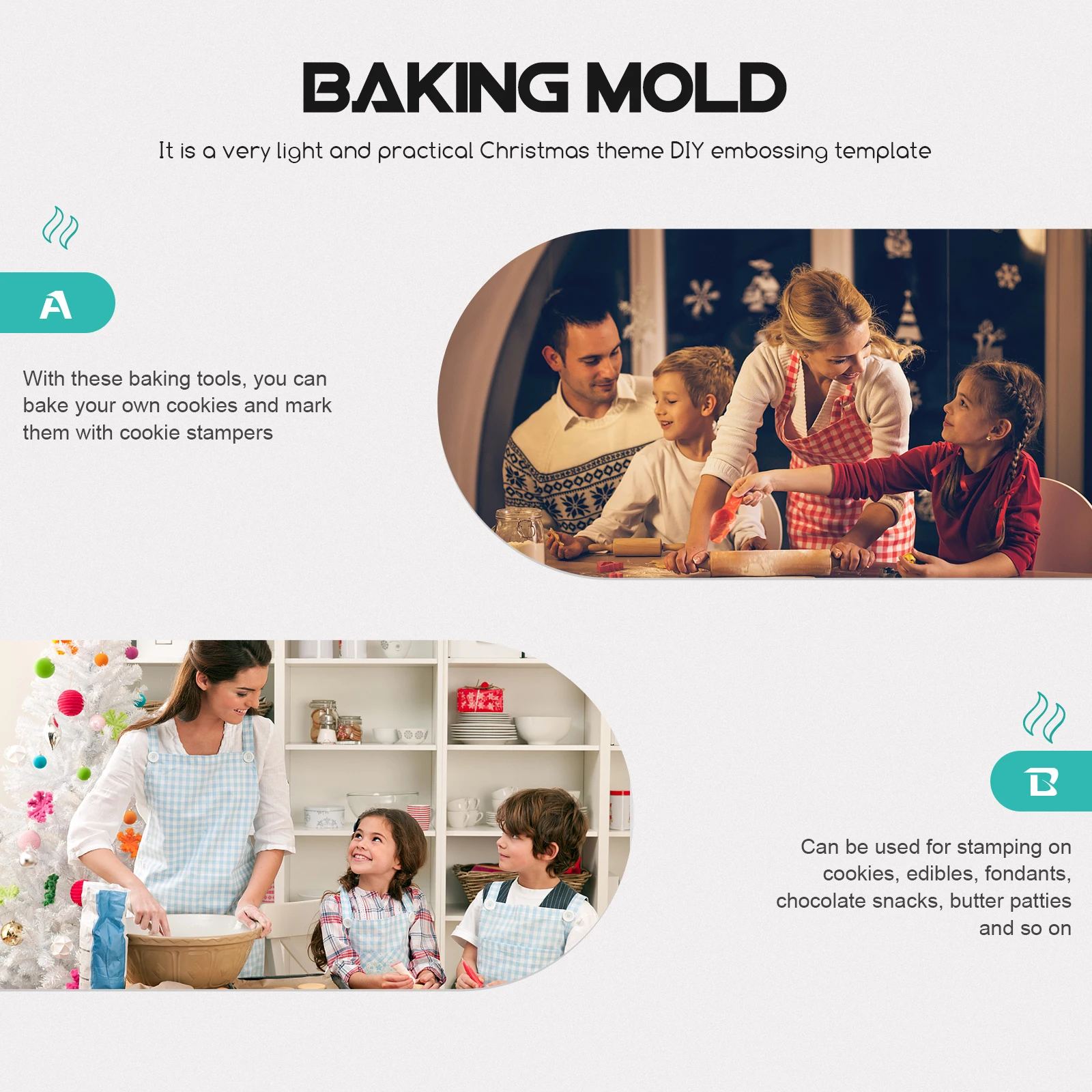 1 مجموعة قابلة لإعادة الاستخدام سيليكون كوكي Stamps عيد الميلاد نمط الخبز قوالب غير عصا سهلة الإصدار لملفات تعريف الارتباط محلية الصنع الحلوى زبدة