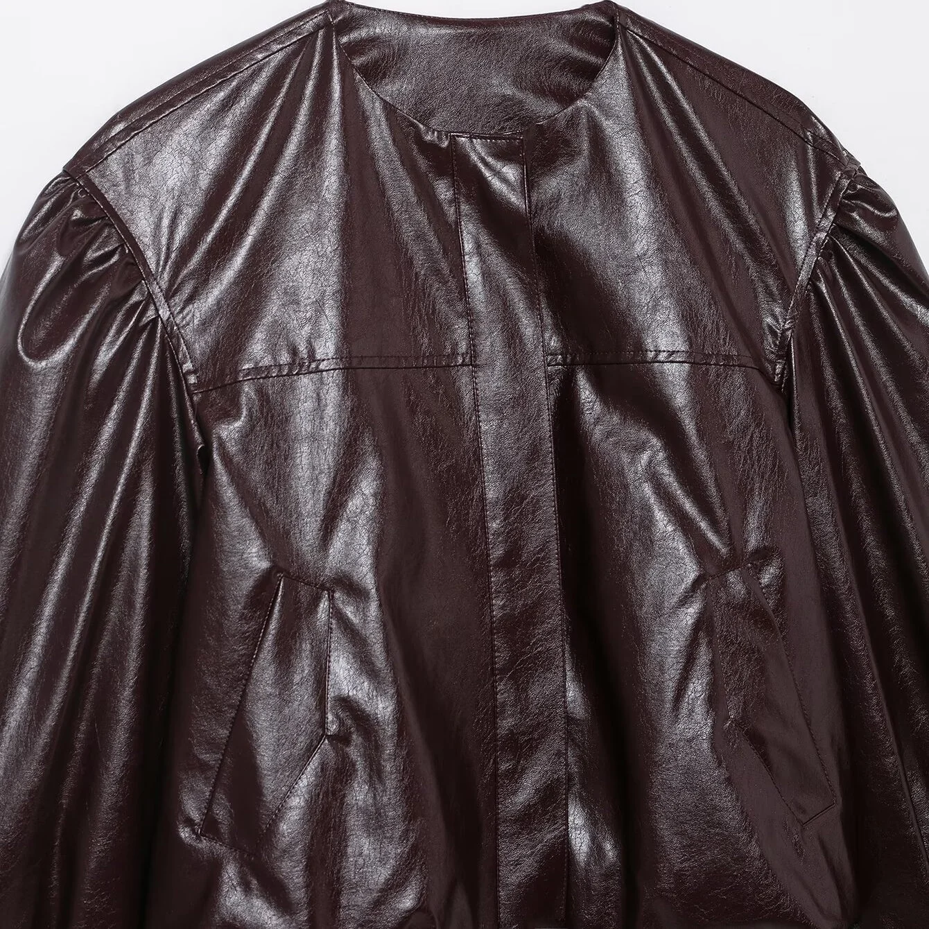 معطف KASLEAD الجديد للسيدات مستدير Ne Long Sve من الجلد الصناعي معطف Jaet Sli ملابس خارجية شتوية أوروبية Sle 2025