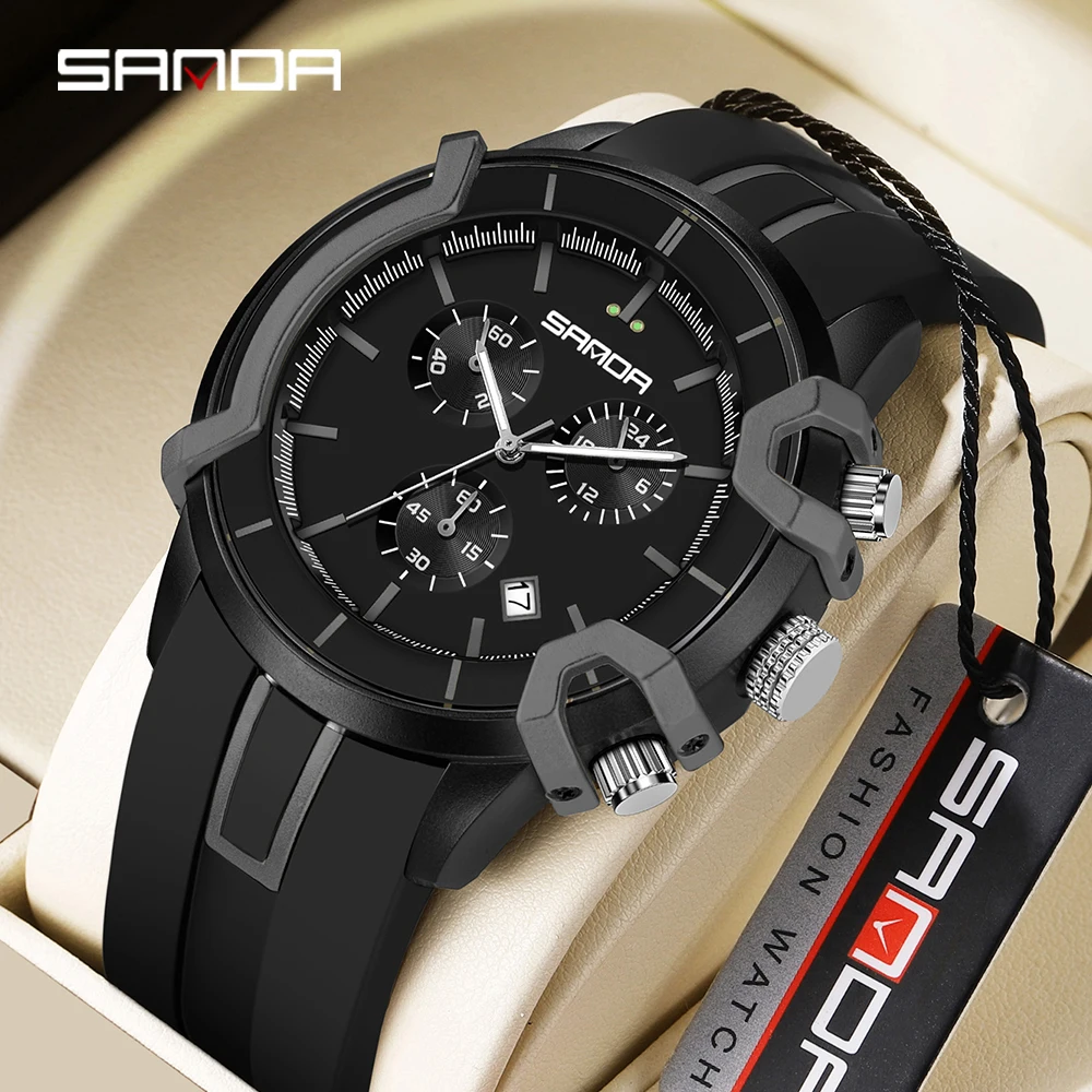 

SANDA Top Brand 9017 New Men's Electronic Quartz Watch Multi functional Three Eyes Six Needle Waterproof Calendar Watches 2024