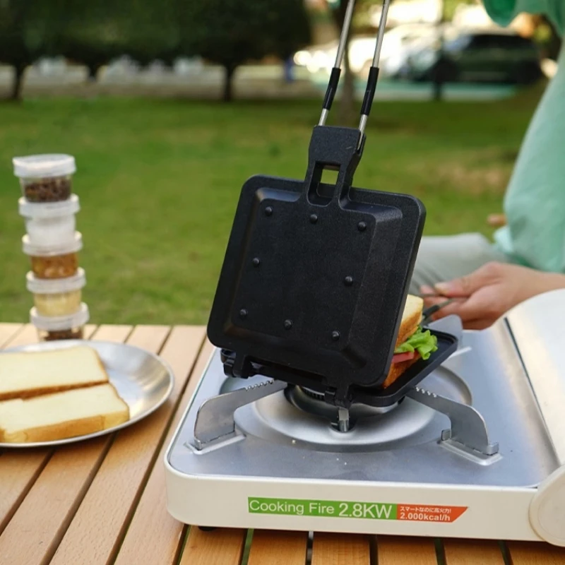 

Sandwich Grill Pan Outdoor Folding Multifunctional Grill Pan Portable Nonstick Frying Pan Camping Picnic Sandwich Baking Tray